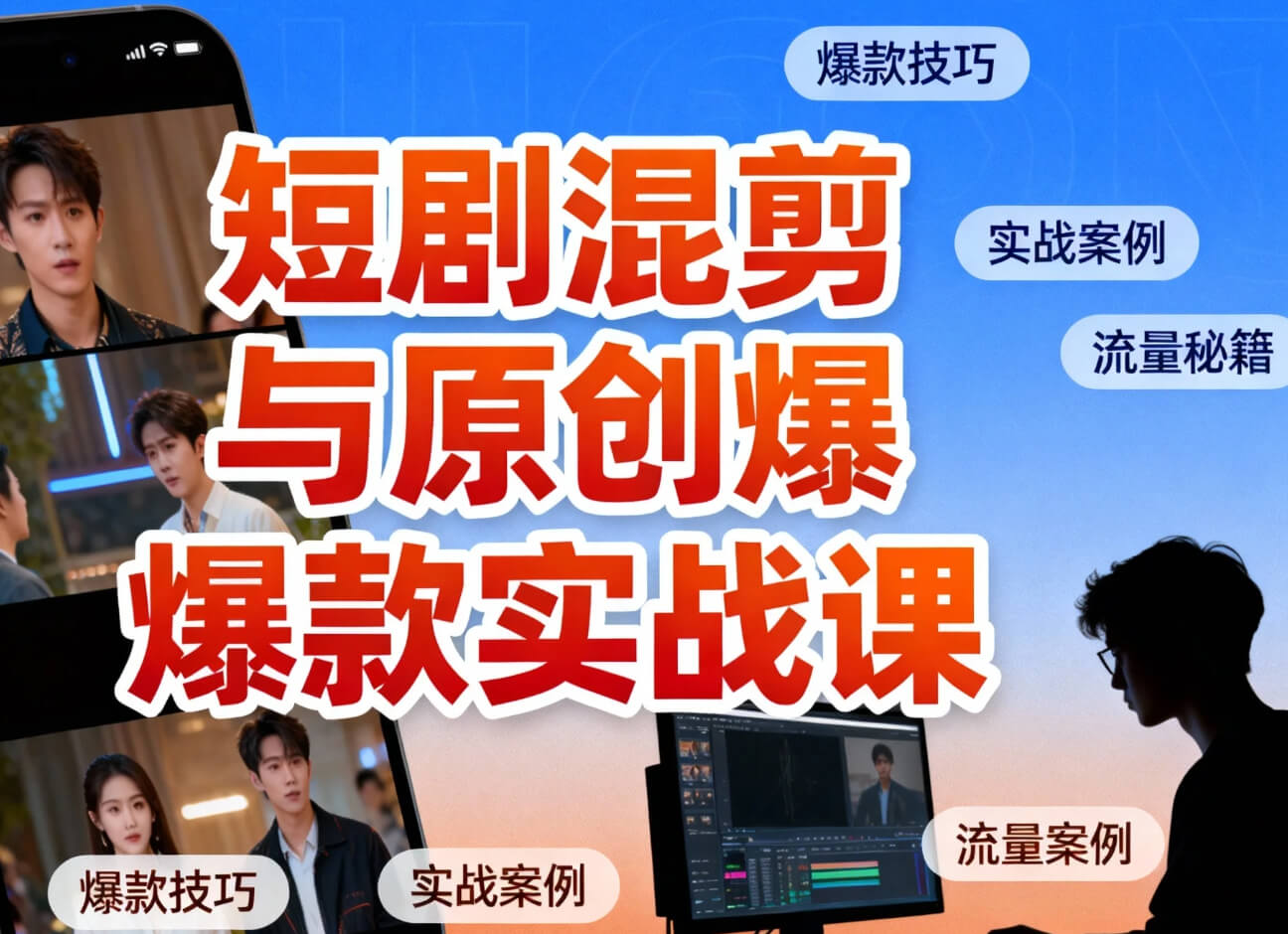 【课程】短剧混剪与原创爆款实战课：掌握短视频涨粉与变现全流程 mp4  [18.6GB]